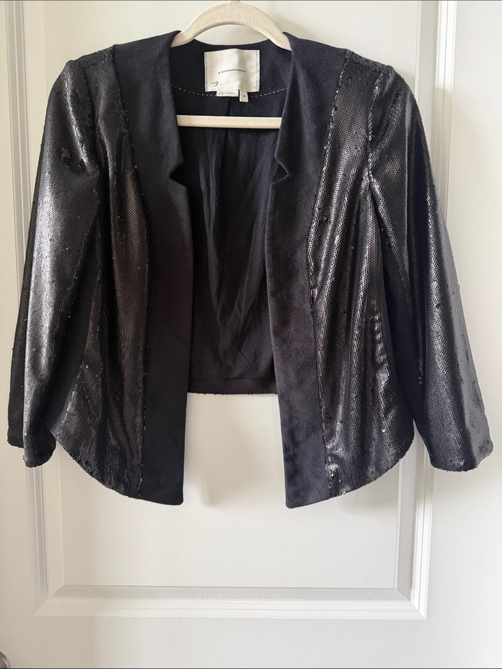 Anthropologie Black Sequin-Trim Open Blazer